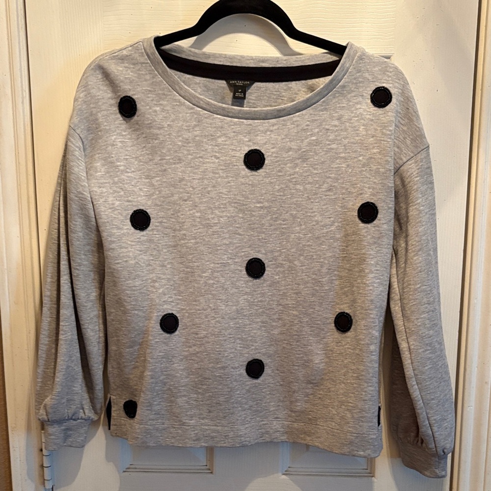 Ann Taylor Gray Polka Dot Sweatshirt
